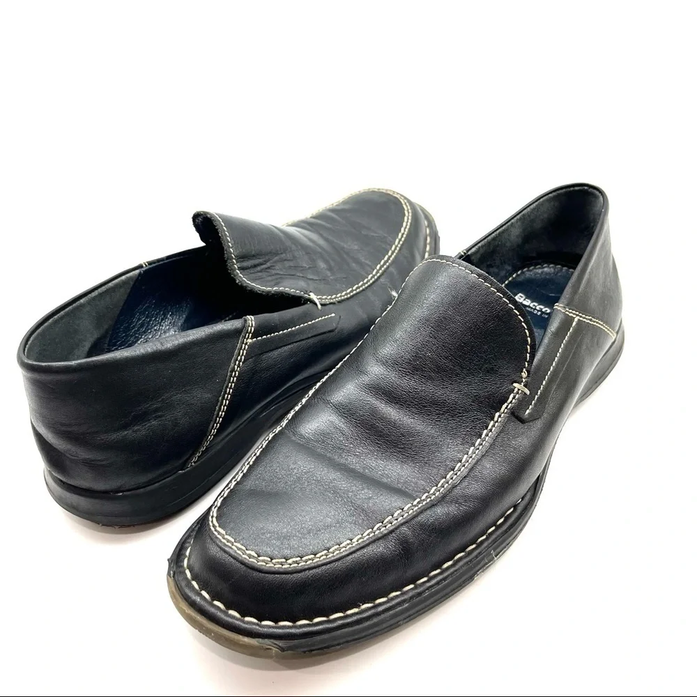 Bacco Bucci Black Leather Italian Loafers 9